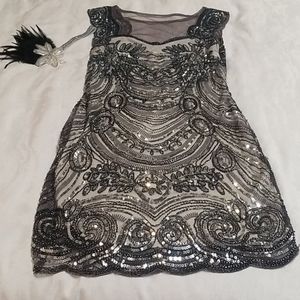1920's style sequin and beaded short gown